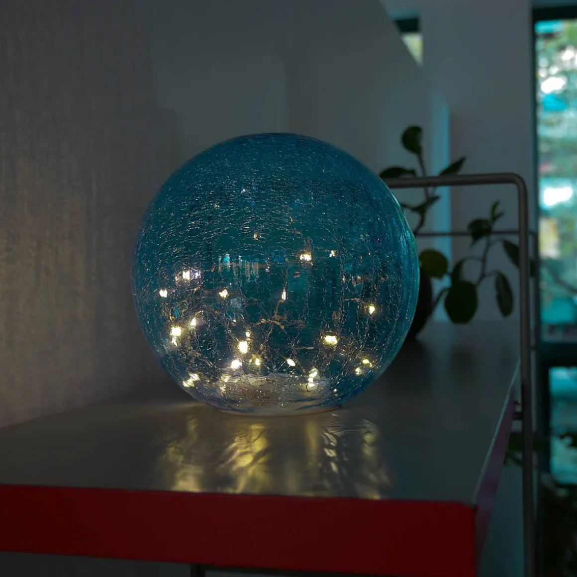 Blue Faerie LED Crackle Glass Globe