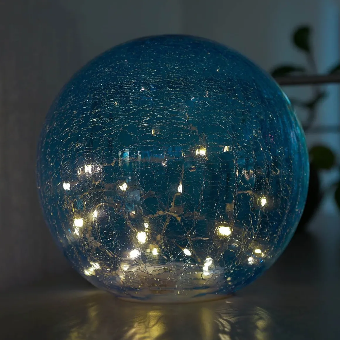 Blue Faerie LED Crackle Glass Globe