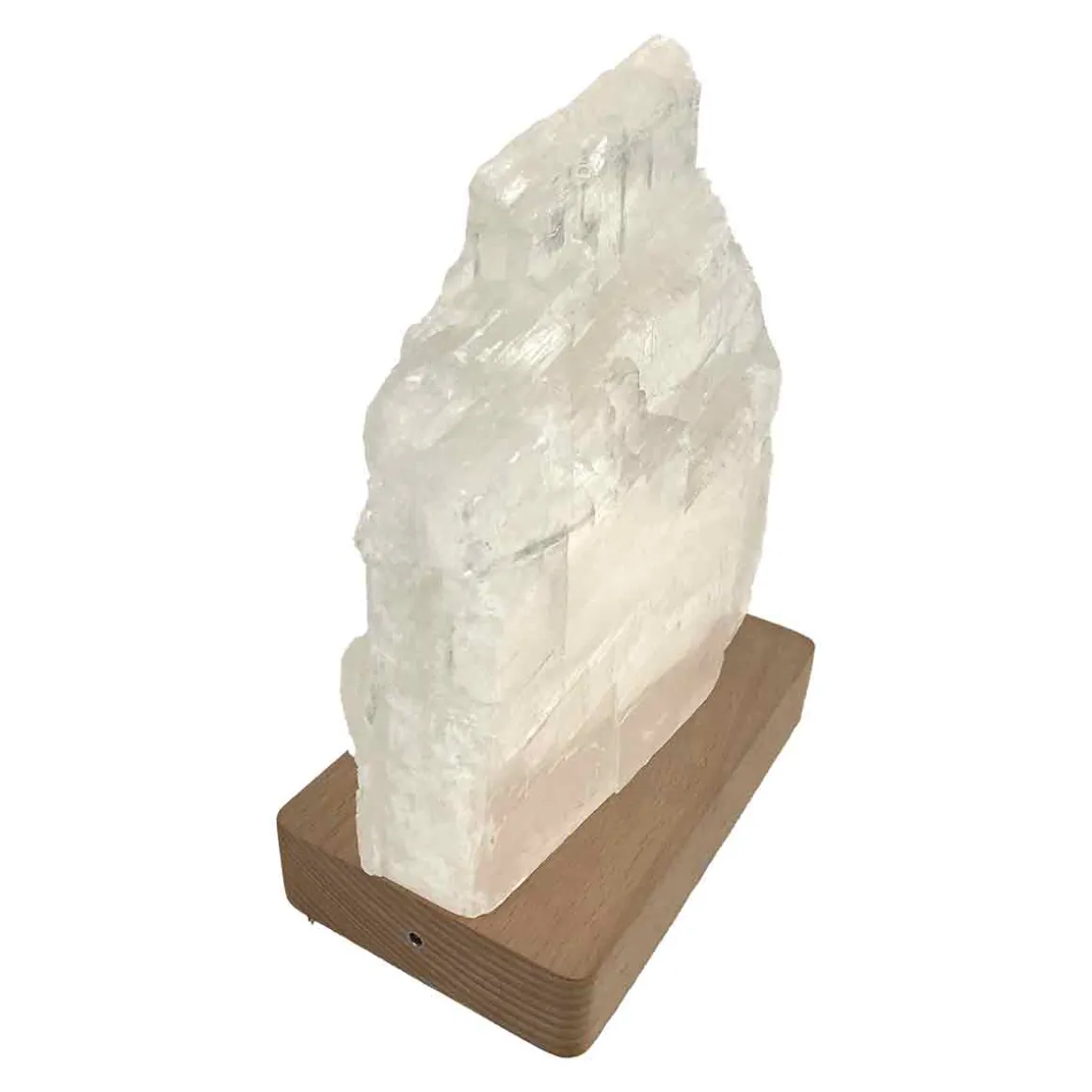Selenite Slice Led Lamp With Wooden Base
